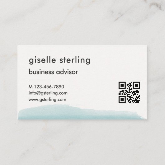 Elegante Aqua Brush Stroke QR-code Visitekaartje (Achterkant)
