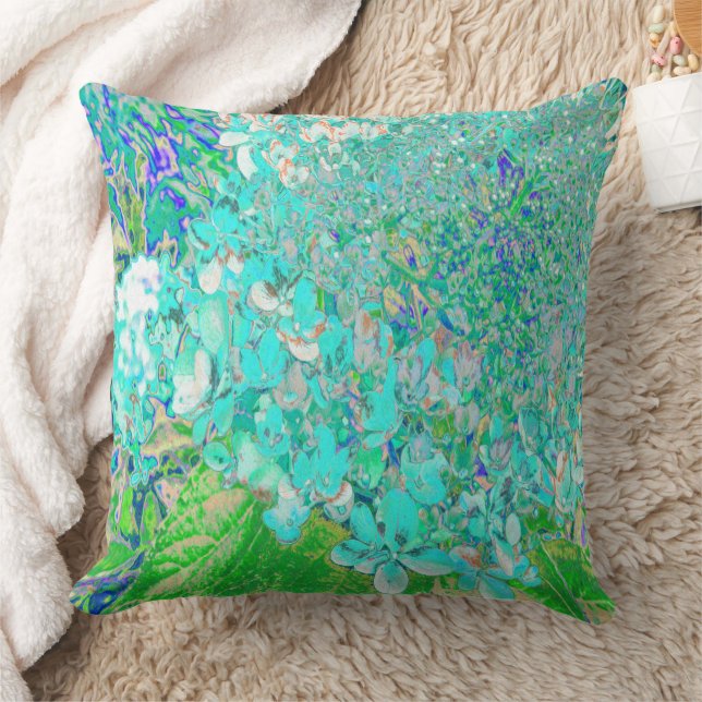 Elegante Aqua en Groene Limelight Hydrangea Detail Kussen (Deken)