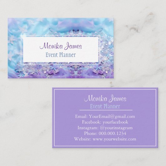 Elegante Aqua en Violet Lila Shimmer Glitter Visitekaartje (Voorkant / Achterkant)