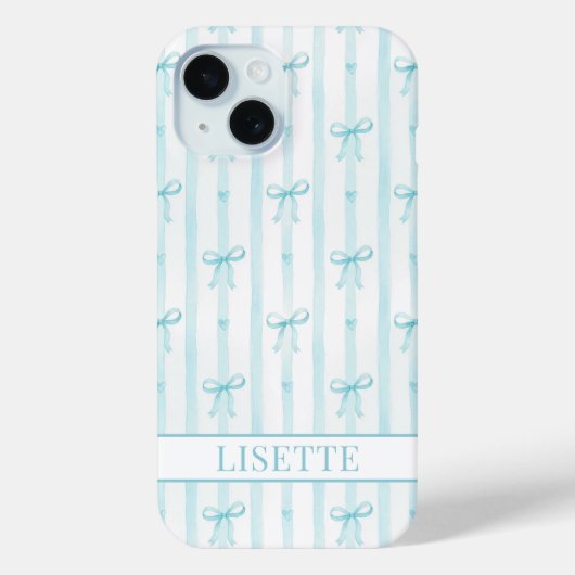 Elegante Aqua Gestreepte Coquette Strikken Monogra Case-Mate iPhone Case (Achterkant)