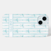 Elegante Aqua Gestreepte Coquette Strikken Monogra Case-Mate iPhone Case (Achterkant (horizontaal))