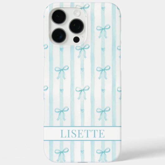 Elegante Aqua Gestreepte Coquette Strikken Monogra Case-Mate iPhone Case (Achterkant)