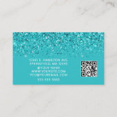 Elegante Aqua Glitter Foto QR Code Visitekaartje (Achterkant)