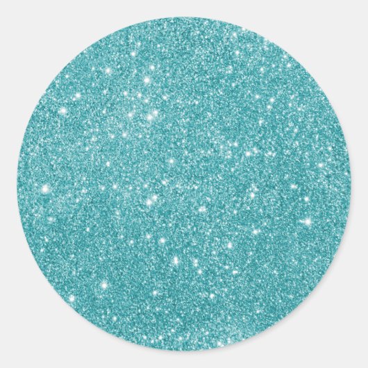 Elegante Aqua Glitter Ronde Sticker (Voorkant)