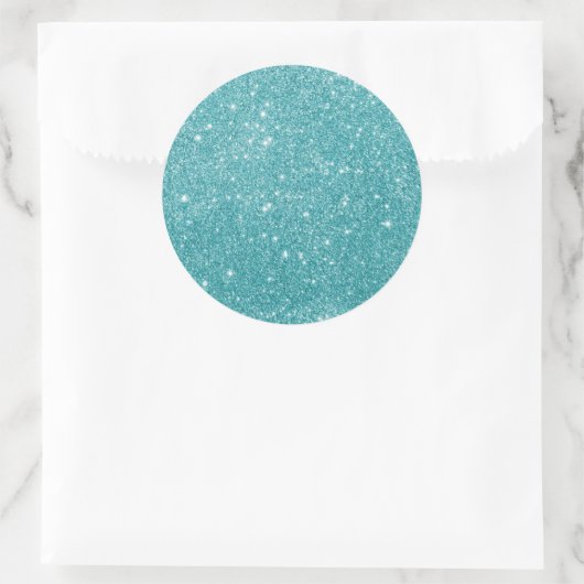 Elegante Aqua Glitter Ronde Sticker (Tas)