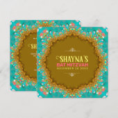 Elegante Aqua Gold Satin Lace Bat Mitswa Kaart (Voorkant / Achterkant)