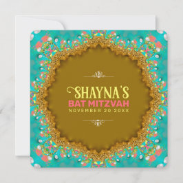 Elegante Aqua Gold Satin Lace Bat Mitswa Kaart