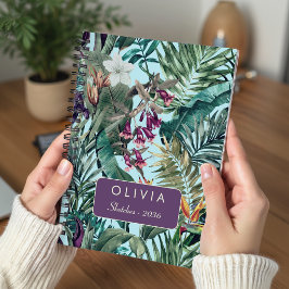 Elegante Aqua Groen Tropisch Bloemmotief met Blade Notitieboek