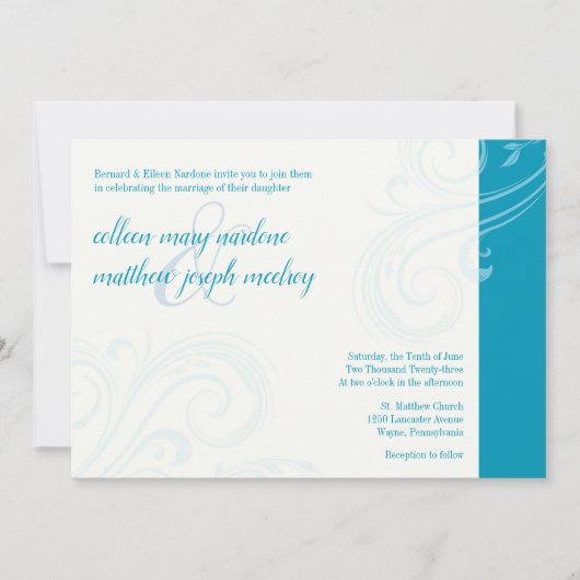 Elegante Aqua Invite, Caroline Wedding Kaart (Voorkant)