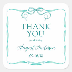Elegante Aqua Lint Baby Shower Bedankt Vierkante Sticker