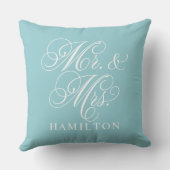 Elegante Aqua Mr en Mrs Script op maat gemaakte mo Kussen (Achterkant)