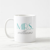 Elegante Aqua Mrs Trouw Monogram Koffiemok (Links)