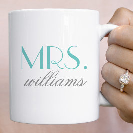 Elegante Aqua Mrs Trouw Monogram Koffiemok