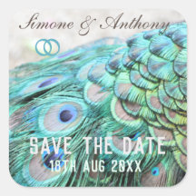 Elegante Aqua Peacock Feathers Save the Date