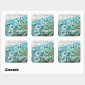 Elegante Aqua Peacock Feathers Save the Date Vierkante Sticker (Vel)
