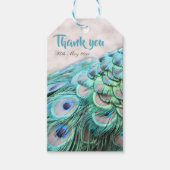 Elegante Aqua Peacock Feathers Trouwgunst Cadeaulabel (Voorkant)