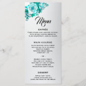 Elegante Aqua Rozen op Zilveren Bruiloft Menu (Voorkant)