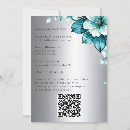 Elegante Aqua Rozen & Silver Script bruiloft Kaart (Achterkant)
