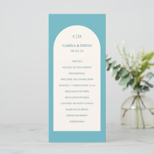 Elegante Aqua Teal Boog Moderne Trouw Programmakaart