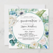 Elegante Aqua Turquesa Quinceañera Floral Kaart (Voorkant)