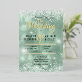 Elegante Aqua Turquoise Glitter Confetti Bruiloft Folie Uitnodiging (Staand Voorkant)