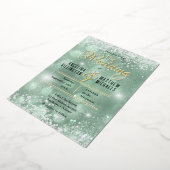 Elegante Aqua Turquoise Glitter Confetti Bruiloft Folie Uitnodiging (Gedraaid)