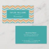Elegante, Aqua Turquoise & Oranje Chevron Visitekaartje (Voorkant / Achterkant)