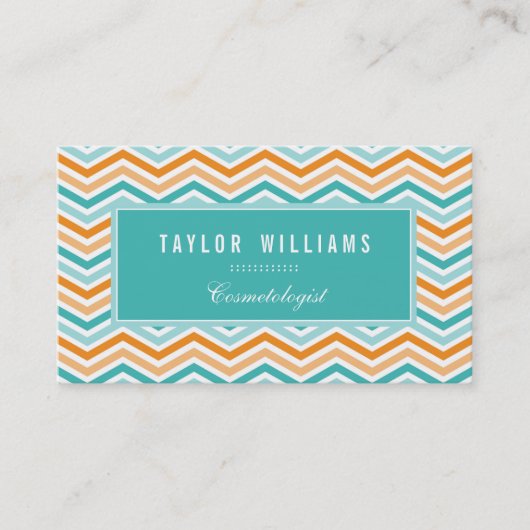 Elegante, Aqua Turquoise & Oranje Chevron Visitekaartje (Voorkant)