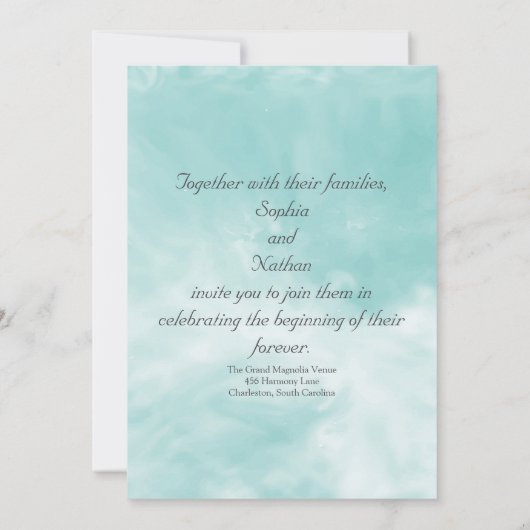Elegante Aqua Waterverf huwelijksuitnodiging Kaart (Achterkant)
