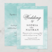 Elegante Aqua Waterverf huwelijksuitnodiging Kaart (Voorkant / Achterkant)