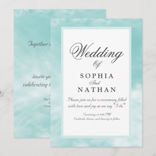 Elegante Aqua Waterverf huwelijksuitnodiging Kaart (Voorkant / Achterkant)