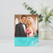 Elegante aqua wervelingen bruiloft dank u briefkaa briefkaart (Staand voorkant)