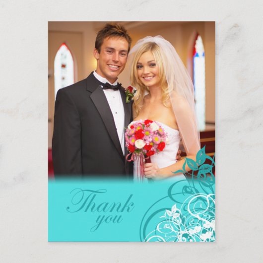 Elegante aqua wervelingen bruiloft dank u briefkaa briefkaart (Voorkant)