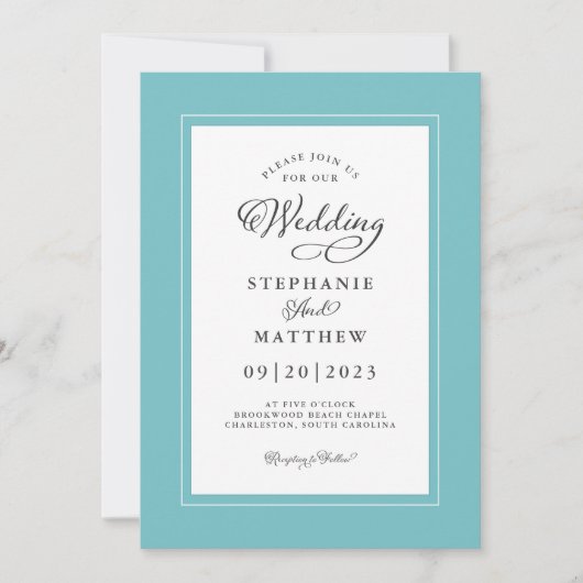Elegante Aqua & Witte Moderne Chic Randen Kaart (Voorkant)