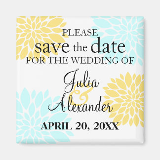 Elegante Aqua Yellow Floral Burst Bewaar de datum Magneet