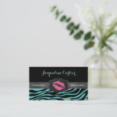 Elegante Aqua Zebra Glitter Kiss Cosmetologist Visitekaartje (Staand voorkant)
