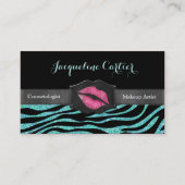 Elegante Aqua Zebra Glitter Kiss Cosmetologist Visitekaartje (Voorkant)