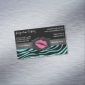 Elegante Aqua Zebra Glitter Kiss Cosmetologist Visitekaartje Magneet (Voorbeeld)