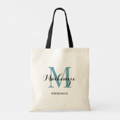 Elegante aquablauwe aangepaste bruidsmeisjesnaam tote bag (Achterkant)