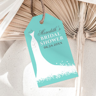 Elegante aquablauwe trouwjurk bruiloft cadeautje cadeaulabel
