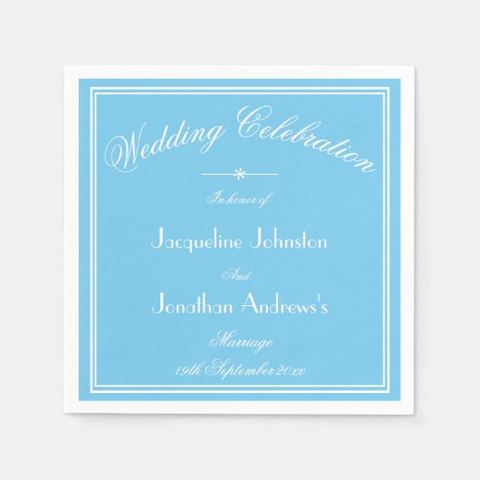 Elegante aquablauwe & witte script papieren huweli servet (Voorkant)
