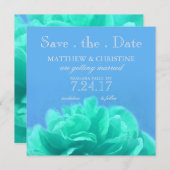 Elegante Aquamarijn Blauwe Bloemige Save The Date Kaart (Voorkant / Achterkant)