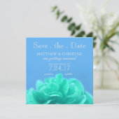 Elegante Aquamarijn Blauwe Bloemige Save The Date Kaart (Staand voorkant)