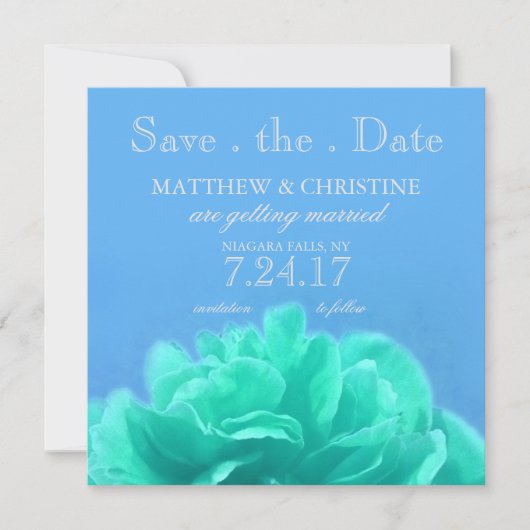 Elegante Aquamarijn Blauwe Bloemige Save The Date Kaart (Voorkant)