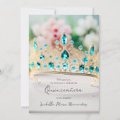Elegante aquamarijn en gouden tiara quinceañera kaart (Voorkant)