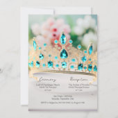 Elegante aquamarijn en gouden tiara quinceañera kaart (Achterkant)