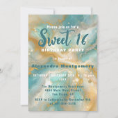Elegante Aquamarijn Marmer Goud Glitter Sweet 16 Kaart (Voorkant)