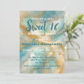 Elegante Aquamarijn Marmer Goud Glitter Sweet 16 Kaart (Staand voorkant)
