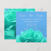 Elegante aquamarijnblauwe bloemige Save The Date Kaart (Voorkant / Achterkant)
