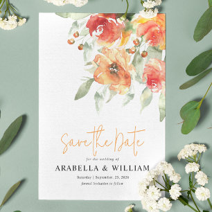 Elegante Aquarel Abrikoos Bloemen Save The Date